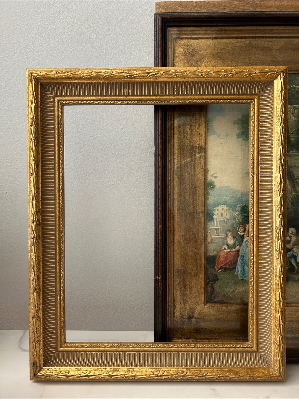 Vintage Gold Ornate wood Frame 17 x 14, 11 x 14 inches approximately
